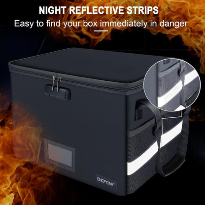 ENGPOW File Box with Lock, Fireproof Document Box with Pockets, Collapsible File Organizer Filing Storage Cabinet with Handle, Portable Home Office Safe for Hanging Letter/Legal Folders,Gray,2 Pack