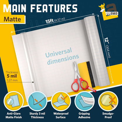 Matte Laminating Roll 2-Pack 12” x 15ft - 5 MIL Self Adhesive Durable Clear Matte Vinyl Laminate Roll for Anti-Glare Surface
