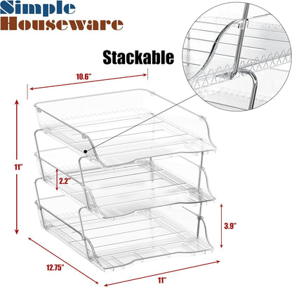 Simple Houseware 3-Tier Crystal Clear Stackable Document Letter Tray Paper Organizer – Desk Organizer for A4/Letter Size Documents, File Sorter, Paper Holder, Office Desktop File Storage, Acrylic Look