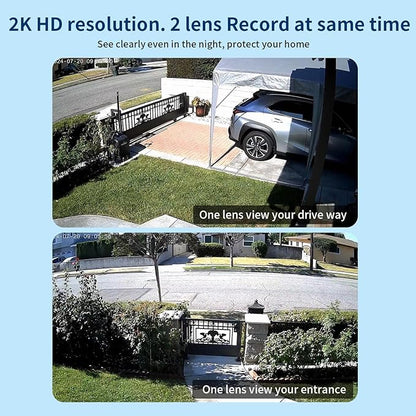 Dual Lens WiFi Security Camera Outdoor, 2.4G/5G PTZ Outdoor Plug-in Camera Auto Tracking,Home Security Surveillance System,WiFi,Night Vision,7/24 Recording