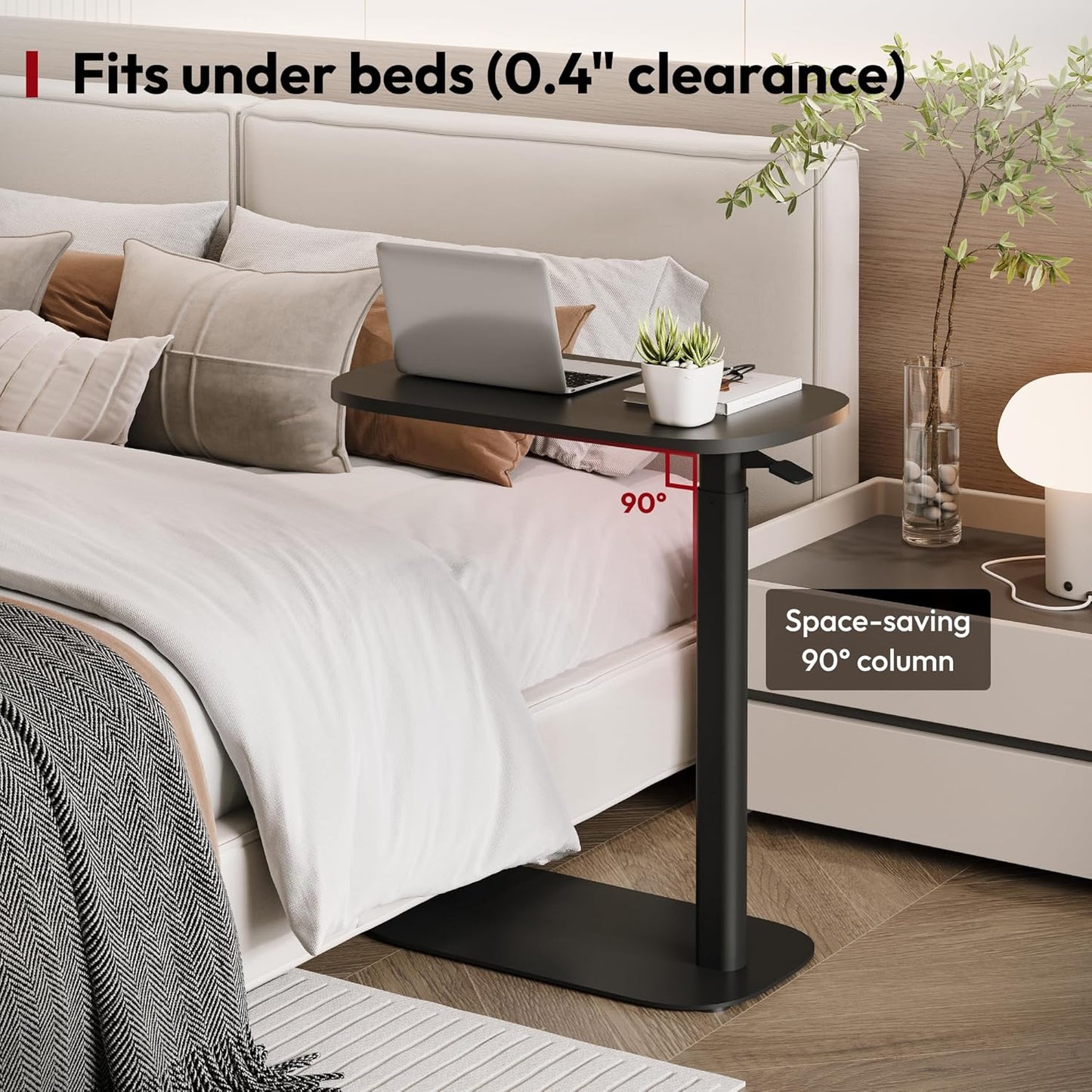 SANODESK Small Standing Desk Pneumatic Height Adjustable Small Sit Stand Desk Laptop Desk Overbed Table Computer Cart for Home Office Computer Workstations(23.6" W x 13.8" D,Black)