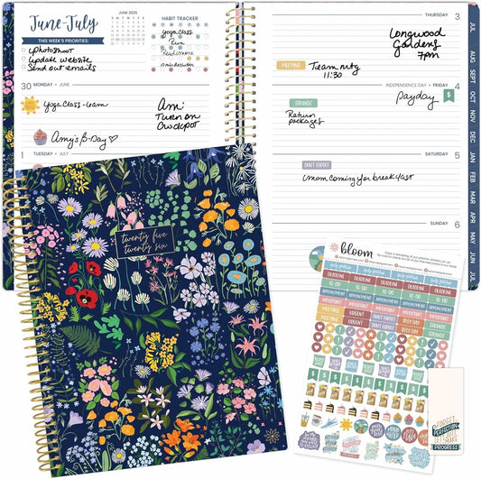 bloom daily planners 2025-2026 (8.5" x 11") Academic Year Day Planner (July 2025 - July 2026) - Weekly & Monthly Dated Agenda Organizer with Stickers & Tabs - Garden Party, Navy