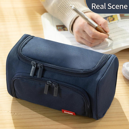 HVOMO Big Capacity Pencil Case High Large Storage Pouch Marker Pen Case Travel Simple Stationery Bag School College Office Organizer for Teens Girls Adults Student（Blue）