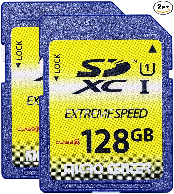 INLAND 128GB SD Card Class 10 SDXC Flash Memory Card Full Size SD Chip USH-I U1 Trail Camera by Micro Center (2 Pack)