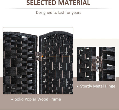 HOMCOM Room Divider, 6 Panel Folding Privacy Screen, 6FT Tall Portable Wicker Weave Partition Wall Divider for Bedroom, Home Office, Black