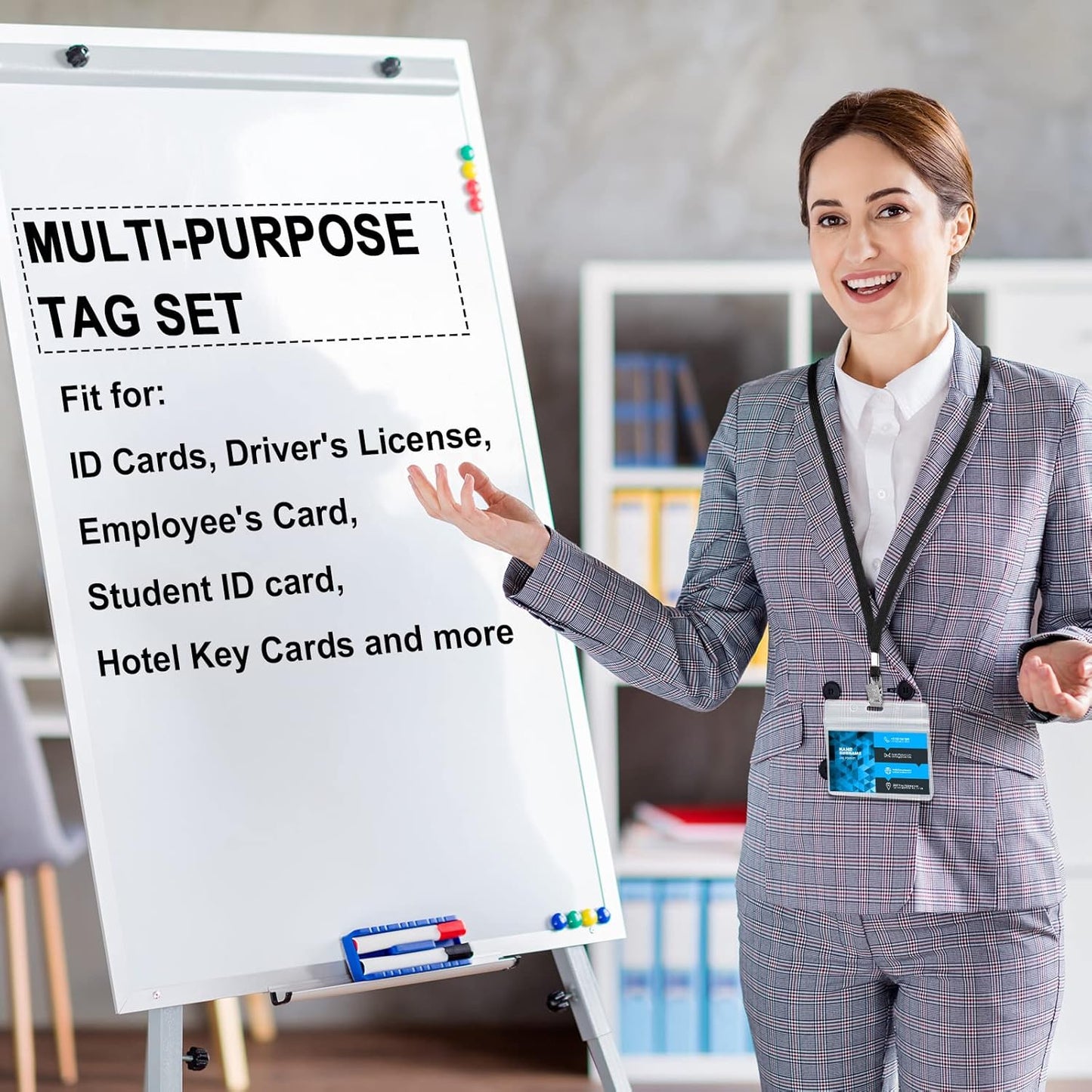 Marspark 100 Sets Clear Name Tags with Lanyard, Lanyards for ID Badges Reusable Strap with ID Holder Plastic Name Badges for Adults Business School Church Conference (Black)