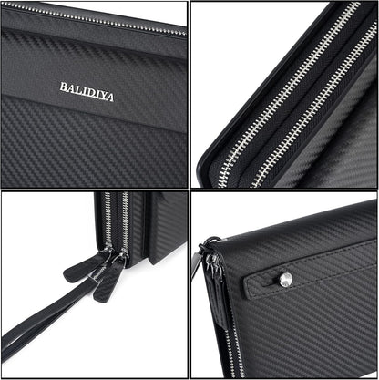 Leather Men Clutch Bag Long Wallet Purse Card Holder Case Business Large Clutch with Double Zip Handbag