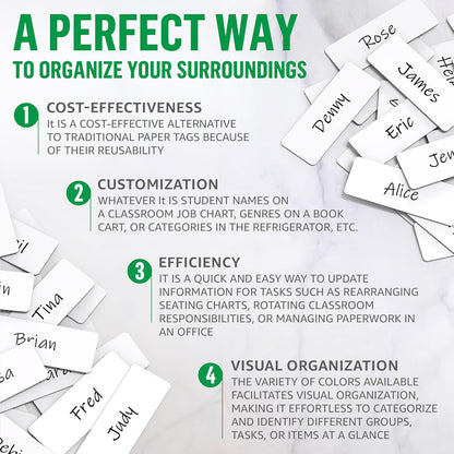 50 Pack Dry Erase Magnetic Labels 3.2x1.2 in - Magnetic Name Tags for Classroom Lockers School Bus - Classroom Magnets for Names Magnet Labels for Whiteboard Magnet Name Plates for Classrooms Blanked