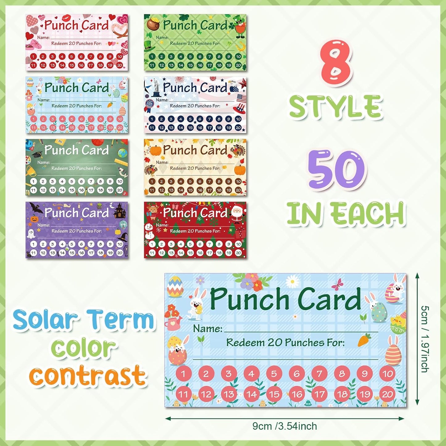 Fumete 400 Pcs Punch Cards for Classroom Reward Cards Behavior Incentive Loyalty Awards for Kids Students Teachers School Business, 8 Styles, 3.5 x 2 in(20 Holiday Punches Style)