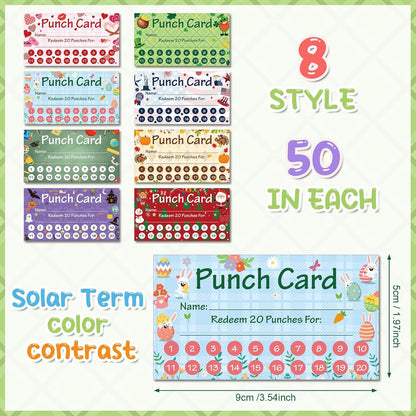 Fumete 400 Pcs Punch Cards for Classroom Reward Cards Behavior Incentive Loyalty Awards for Kids Students Teachers School Business, 8 Styles, 3.5 x 2 in(20 Holiday Punches Style)