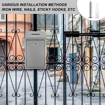 Metal Donation Cash Box Collection Safe Suggestion Box with Lock Wall Mounted Mailbox Delivery Ballot Container for Home Office Outdoor Door