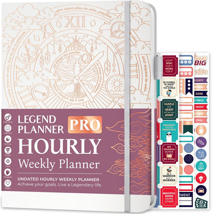 Legend Planner PRO Hourly Schedule - Weekly & Daily Organizer with Time Slots. Appointment Book Journal for Work & Personal, A4 (White Gold)