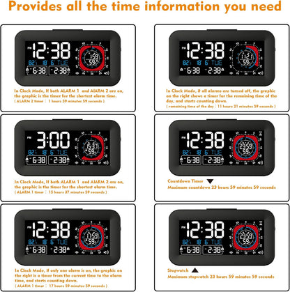 Digital Dual Alarm Clock for Bedroom,Visual Timer Clock for Kids,Dual Display Countdown Stopwatch Timer Dual Alarm Clock, Time Management Station for Homeschooling Teaching Home Kitchen Office (Black)