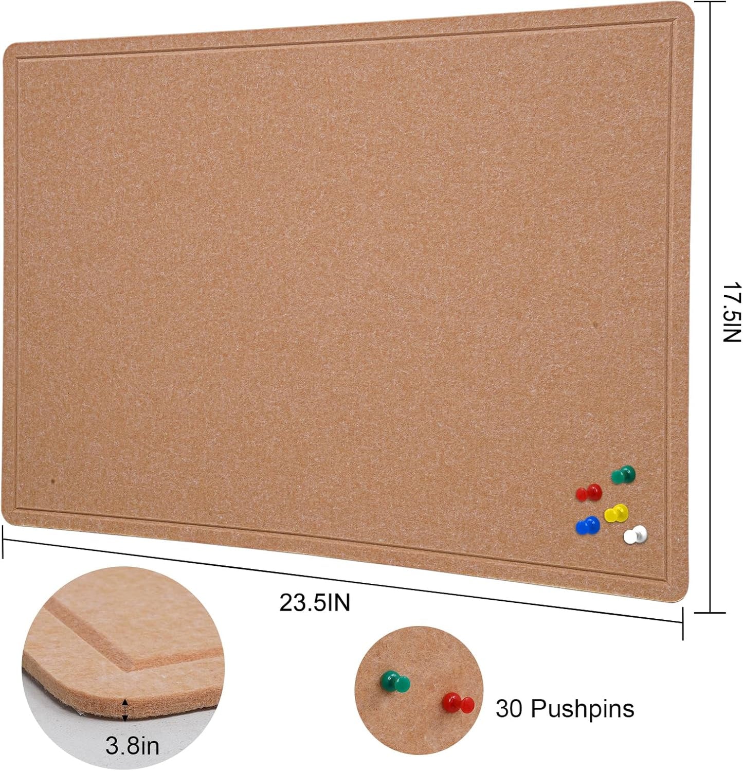 Bulletin Board - 23.5 x 17.5 inches Decorative Felt Pin Board - Cork Board Alternative for Wall - Foldable Photo Board Self-Adhesive Prayer Board with 20 Pushpins - Ginger Yellow