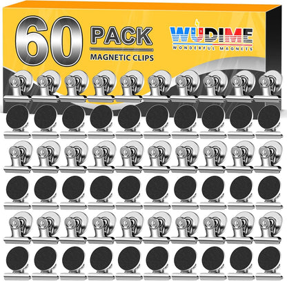 60 Pack Fridge Magnet Refrigerator Magnets, Strong Magnetic Clips Whiteboard Magnets, Magnet Clips Heavy Duty, Clip Magnets for Photo Displays, Home, Office, Classroom, Silver