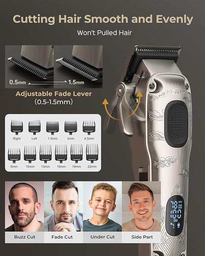 Hair Clipper & Trimmer Set for Men Professional, Waterproof Electric Razor Foil Shaver for Men Face Beard, Cordless for Hair Cutting, 4-Speed Setting, LED Battery Display, Barber or Home Use (Silver)