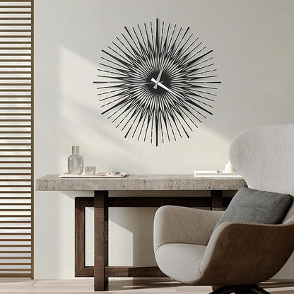 Sun Rays Wall Clock, Large Metal Decorative Wall Clock, Modern Minimalist Wall Decor (Black, Small)