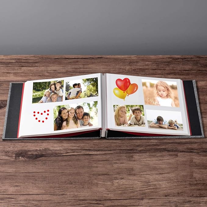 Large Photo Album Self Adhesive 4x6 8x10 10x12 13"x12.8" Magnetic Scrapbook 12.6"x11" Inch 40 Pages Linen Cover DIY Photo Album with A Metallic Pen and Plastic Board(Gray)