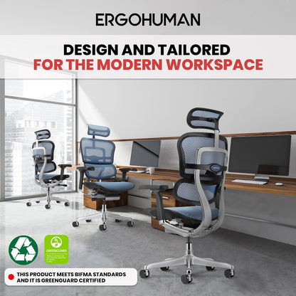 Ergohuman Eurotech ME7ERG GEN2 High Back Mesh Office Chair with Tilt Tension Control, Tilt Lock, Back Angle, Back Height, Synchro Tilt, Seat Height, Seat Depth, and Arm Height Adjustments, Blue