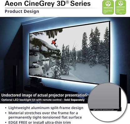 Elite Screens Aeon CineGrey 3D, 100" Fixed Frame CLR/ALR Projector Screen 16:9, Standard Throw Projection, Edge Free Ceiling & Ambient Light Rejecting, Wall-Mounted, for Movie Home Theater, AR100DHD3