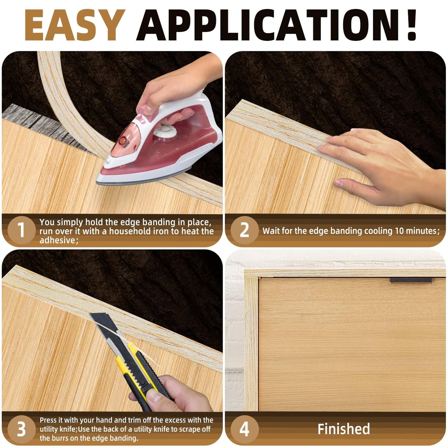 GSCIT Club Oak Edge Banding, 7/8 inch x 50ft roll of Veneer Edge Banding Preglued Flexible, Real Wood Tape Banding