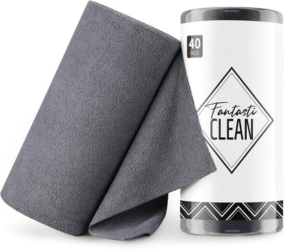 Fantasticlean Microfiber Cleaning Cloth Roll -40 Pack, Tear Away Microfiber Towels, 12" x 12", Reusable, Washable, Scratch Free, Ultra Absorbent Dish Rags for Car, Home, Garage or Shop (DimGrey)