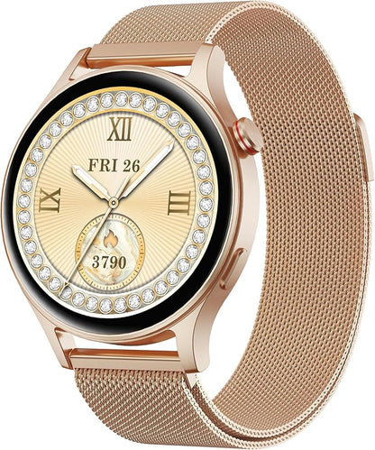 Fitpolo Smart Watch for Women,1.3" AMOLED Touchscreen Fitness Tracker, Make/Answer Calls, Heart Rate SpO2 Monitor,IP68 Waterproof,Sleep Activity Tracking Smartwatch for Android Phones iPhone (Gold)