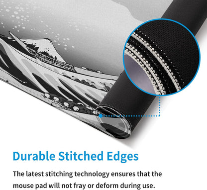 Sea Wave Large Gaming Mouse Pad Desk Pad with Stitched Edge 31.5''x11.8'' Mousepad Computer Keyboard Pad Non-Slip Rubber Base Desk Mat for Game,Work,Study