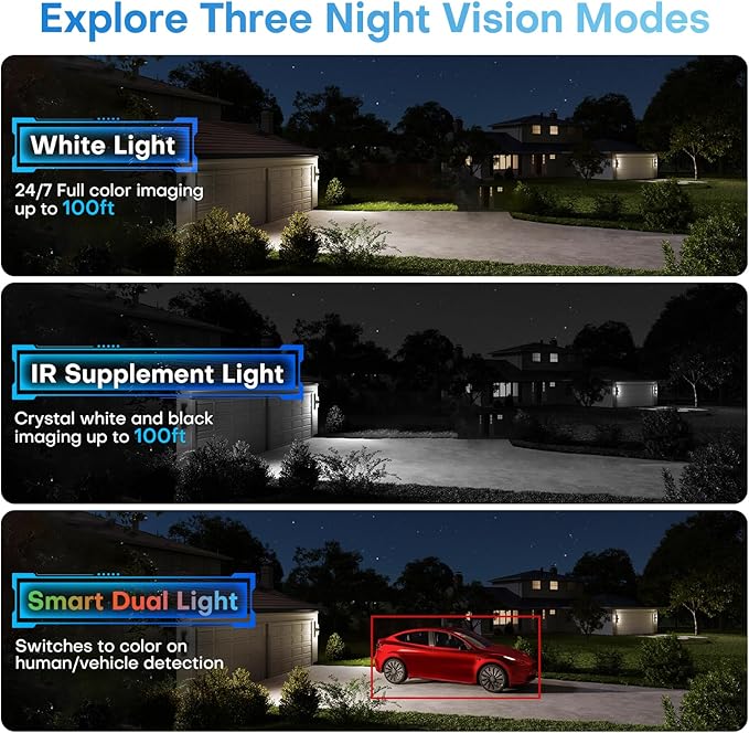 4K IP PoE Camera Outdoor, 8MP PoE Camera Black with Mic/Audio, 98ft IR/Color Night Vision, Human & Vehicle Detection, 127° FOV, MicroSD (256GB)