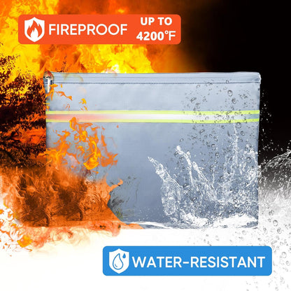 Fireproof Document Bag – 3 Pack (15" x 11", 13" x 9.7", 10.5" x 8") Fireproof & Water- proof Document Organizer | Document Holder with Zipper Secure for Cash, Passports, Check& More