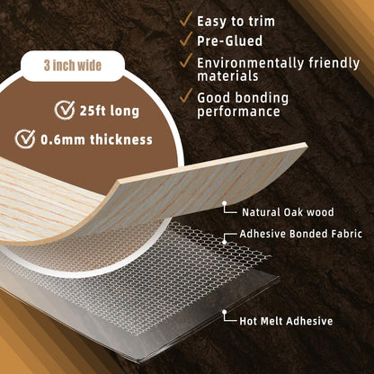 GSCIT Club Oak Edge Banding, 3 inch x 25ft roll of Veneer Edge Banding Preglued Flexible, Real Wood Tape Banding