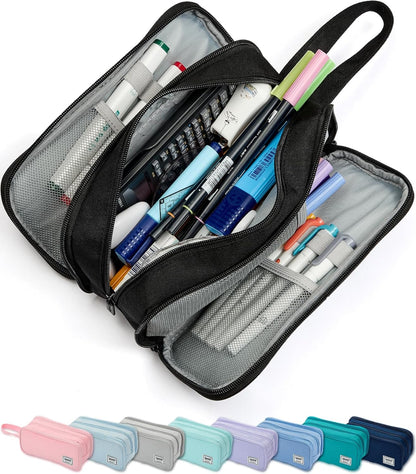 Pencil Case Pouch Box Bag School Supplies Girls Boys Kids, Cute Preppy Stuff Big Capacity Aesthetic Pen Organizer, Back to College Stationary, Black, Extra Large Style, 2300ml