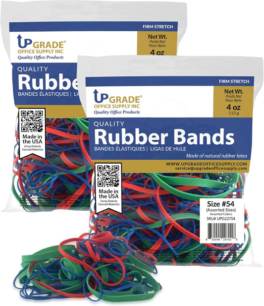 Upgrade Office Supply UPG22754PK2 Rubber Bands, Assorted Size and Colors, 1/4 lb 2-Pack, USA
