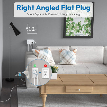 Surge Protector Power Strip 10 ft, Flat Plug Extension Cord with 6 Outlets 4 USB Ports, Outlet Extender Long Cord, Overload Protection, Extension Cord with Multiple Outlets for Indoor, Home, Office