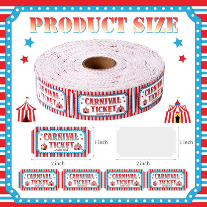 1000 Pcs Carnival Tickets Carnival Theme Party Decorations Circus Red White Blue Color Raffle Tickets Roll Party Ticket for Events Carnival Favors Supplies