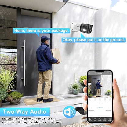 8MP Dual Lens IP PoE Camera, 2X 4MP Security Bullet Surveillance Camera with 180° Angle View, Waterproof IP67, Light Color Night Vision, Two-Way Audio, Human/Vehicle Detection, INB8CD58A