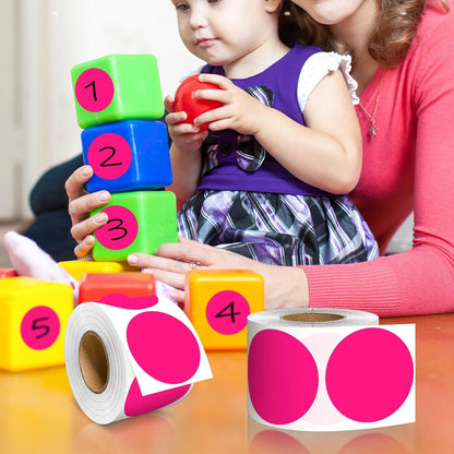 PARLAIM 2 inch Round Color-Code Dot Sticker Labels, 4 Rolls 2000 Adhesive Label Pack in Dispenser Box, Fluorescent Pink