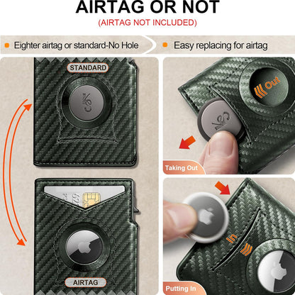 KEMISANT Airtag Wallet Men Gift,Mens Slim Front Pocket Wallet Money Clip Standard or Apple Airtag Use 3.8"×2.8"×0.9"
