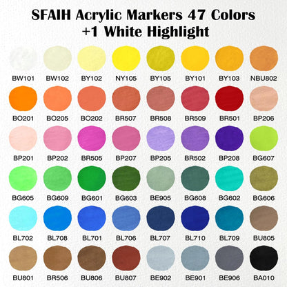 SFAIH Halloween Gifts Acrylic Paint Markers, 36 Colors Dual Tips Acrylic Brush Markers With Chisel Tip, Automatic Ink Control, Ultra-High Coverage, No Bleed Ink, Art Supplies for Rock, Canvas, Fabric