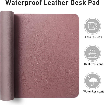Aothia Leather Office Desk Mouse Pad Protector, Non-Slip PU Leather Laptop Desk Blotter/Mat, Waterproof Writing Pad for Office and Home, Dark Pink, 23.6" x 13.7"