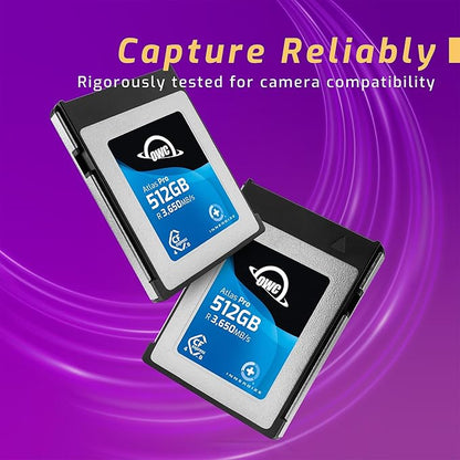 OWC 512GB Atlas Pro High-Performance CFexpress 4.0 Type B Memory Card, Professional Grade, up to 3000MB/s Write,3650MB/s Read, Capture up to 6K high bitrate Video