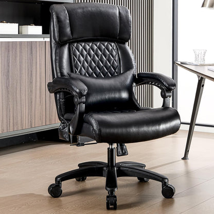 Lumbar Massage Office Chair, 500LBS Big and Tall Office Chair, Heavy Duty Ergonomic Executive Reclining Chair with High Back and Lumbar Support, Black