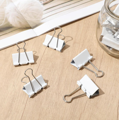 Jetec 200 Pcs 1.25in/32mm White Metal Binder Clips Bulk Medium Reusable Fold Back Binder Clips Paper Clamps Spring Steel Sturdy for Home School Office Supplies