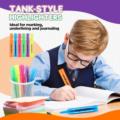 Qilery 30 Pack Highlighters Bulk, Tank Style Chisel Tip Highlighters Markers Quick Drying for Kids and Adult Coloring, Classroom Home Office School Supplies (Multicolored)