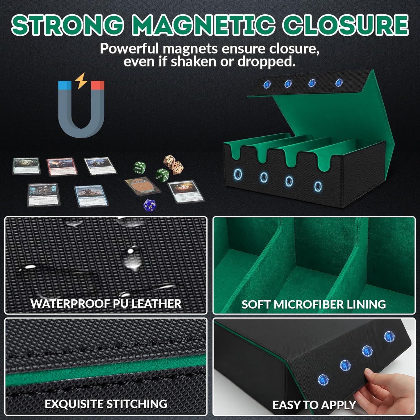 Card Storage Box - 2800+ Deck Case with PU Leather, Magnetic Closure, 10 Dividers & 4 Stoppers, Suitable for MTG, YuGiOh, Sports Cards