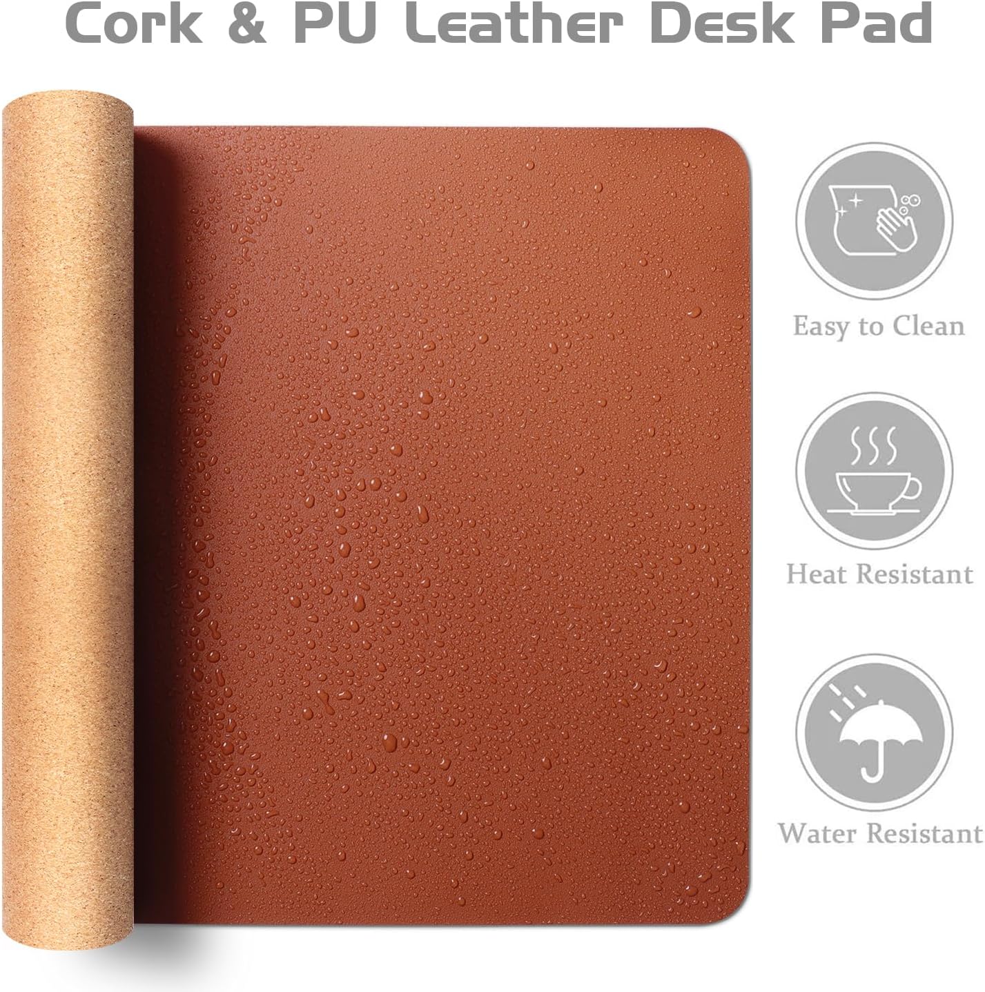 Aothia Dual-Sided Desk Pad - Leather Desk Mat, Natural Cork Desk Pad Protector, Large Mouse Pad for Desk, Waterproof Desk Blotter Pad, Desk Writing Pad for Office Work/Home, Maple Brown (25.6"x13.7")