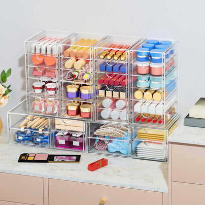 Desk Organizers And Accessories With 22 Drawers, 4 Pack Office Desktop Drawers, Plastic Makeup Organizer Containers Bins With Drawers Desk Organization, Bathroom Organizers Storage Case Box Cube