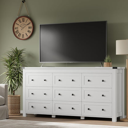 9-Drawer Dresser, Modern Wooden Storage Chest of Drawers, Dresser TV Stand, Wood Drawer Organizer with Metal Handles for Bedroom, Living Room, Hallway