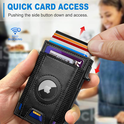 Airtag Wallet for Men, Slim Pop Up Credit Card Holder RFID Blocking Mens Minimalist wallet for 7-9 Cards ID Window, with Gift Box