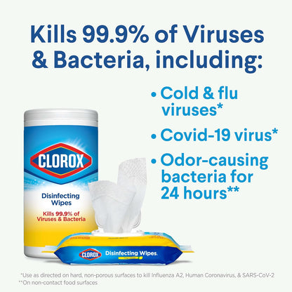 Clorox Disinfecting Wipes Value Pack, Household Essentials, Dorm Room Essentials, 75 Count, Pack of 3 (Package May Vary)